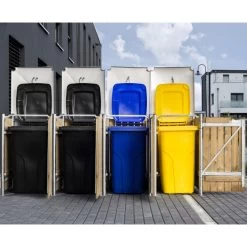 Cache-poubelle 4 Compartiments Müllbox En Bois Traité Naturel 4x240L – HIDE -Jardin Fournitures Rabais cache poubelle 4 compartiments mullbox en bois traite naturel 4x240l hide 4