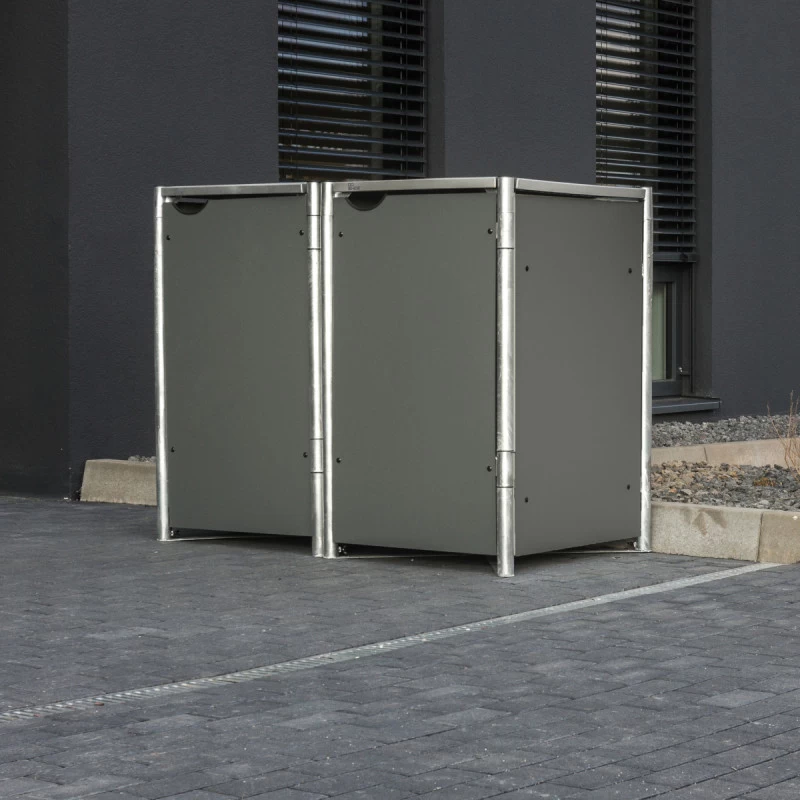 Cache-poubelle 2 Compartiments Müllbox En Aluminium Gris 2x140L – HIDE 1 Cache-poubelle 2 Compartiments Müllbox En Aluminium Gris 2x140L – HIDE