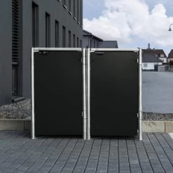 Cache-poubelle 2 Compartiments Müllbox En Aluminium Noir 2x140L – HIDE -Jardin Fournitures Rabais cache poubelle mullbox en aluminium noir 2x140l hide 2