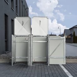 Cache-poubelle 2 Compartiments Müllbox En Aluminium Noir 2x140L – HIDE -Jardin Fournitures Rabais cache poubelle mullbox en aluminium noir 2x140l hide 4