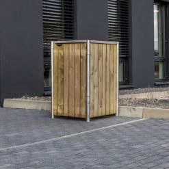 Cache-poubelle Müllbox En Bois Traité Naturel 140L – HIDE -Jardin Fournitures Rabais cache poubelle mullbox en bois traite 2x140l hide 2