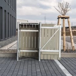 Cache-poubelle Müllbox En Bois Traité Gris 240L – HIDE -Jardin Fournitures Rabais cache poubelle mullbox en bois traite gris 240l hide 4