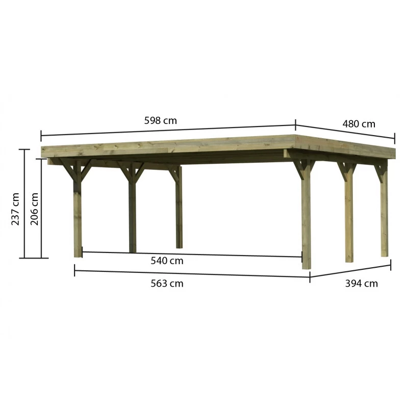 Carport Double En Bois Autoclave 28,3m² Et Toit En PVC Gris – KARIBU 2 Carport Double En Bois Autoclave 28,3m² Et Toit En PVC Gris – KARIBU – Image 2