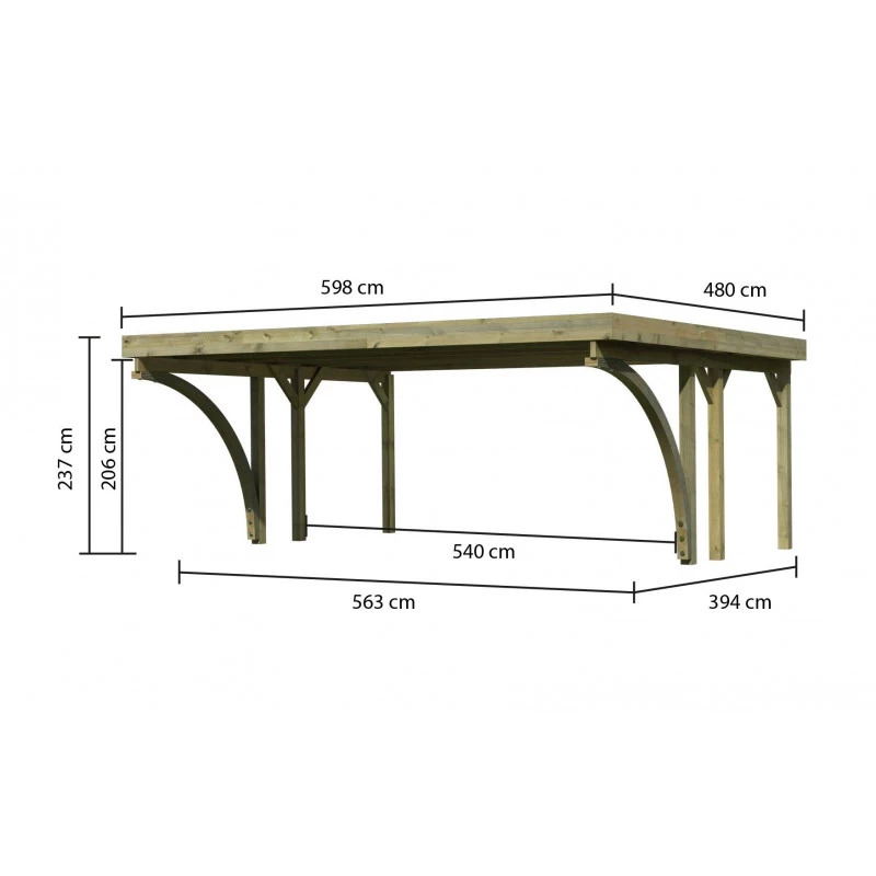 Carport Double En Bois Autoclave 28,3m², Toit En PVC Gris Et Deux Poteaux En Arc – KARIBU 2 Carport Double En Bois Autoclave 28,3m², Toit En PVC Gris Et Deux Poteaux En Arc – KARIBU – Image 2