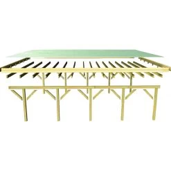Carport Double En Bois Autoclave 40,2m² Avec Poteau En Arc Et Toit En PVC Gris – KARIBU -Jardin Fournitures Rabais carport double en bois autoclave 402m avec poteau en arc et toit en pvc gris karibu 4