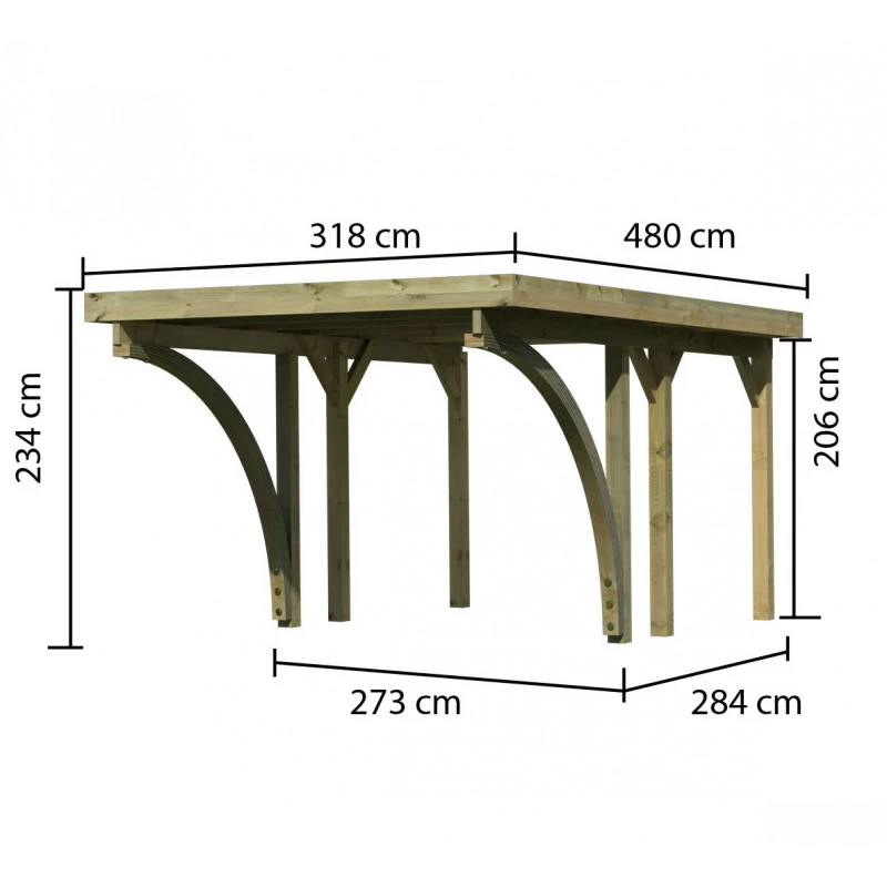 Carport En Bois Autoclave 15m², Toit En Acier Et Deux Poteaux En Arc – KARIBU 2 Carport En Bois Autoclave 15m², Toit En Acier Et Deux Poteaux En Arc – KARIBU – Image 2