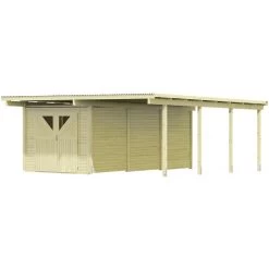 Carport En Bois Autoclave 30,35m² Avec Débarras 14,4m² - Karibu -Jardin Fournitures Rabais carport en bois autoclave 3035m avec debarras 144m karibu 4
