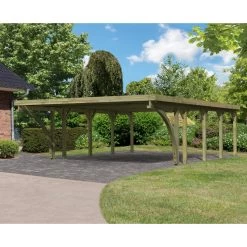 Carport Pin Autoclave 40,2m² Classic Double 2 + Toit Acier + 2 Arcs Karibu -Jardin Fournitures Rabais carport pin autoclave 402m classic double 2 toit acier 2 arcs karibu 2