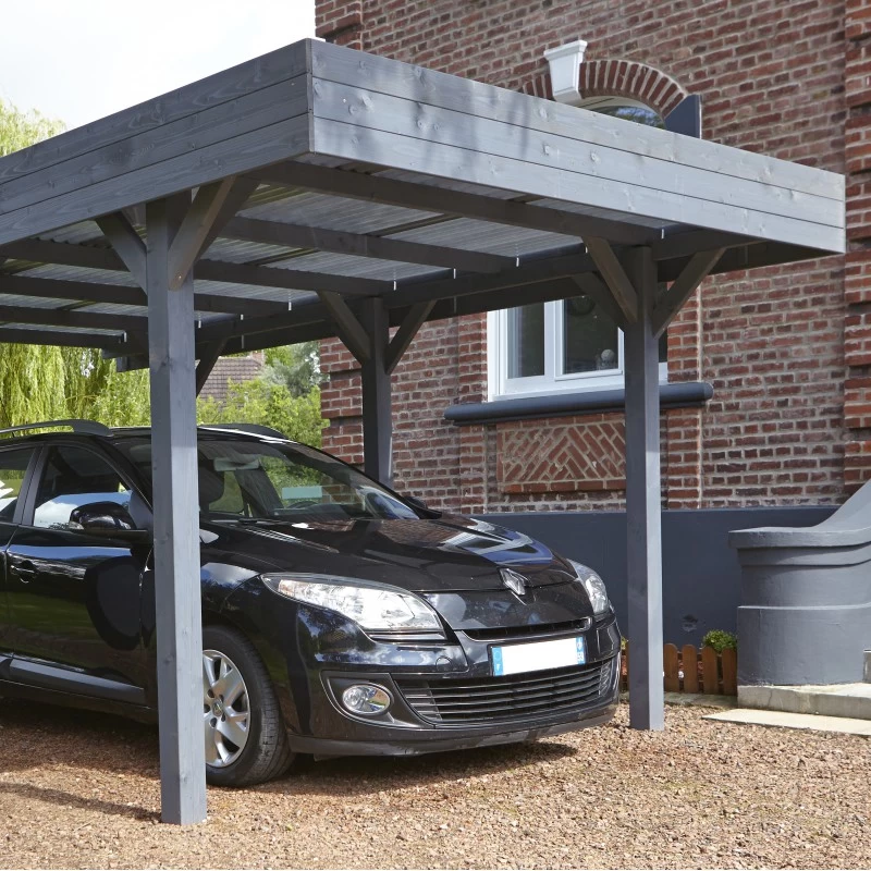 Carport Simple 15,75m² En Bois Lasuré Gris Anthracite Louison Forest Style 3 Carport Simple 15,75m² En Bois Lasuré Gris Anthracite Louison Forest Style – Image 3