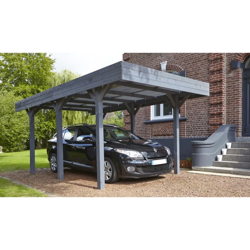 Carport Simple 15,75m² En Bois Lasuré Gris Anthracite Louison Forest Style 1 Carport Simple 15,75m² En Bois Lasuré Gris Anthracite Louison Forest Style