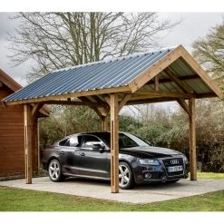 Carport THURAC 17,89m² En Bois Massif Avec Toit Bac Acier HABRITA
