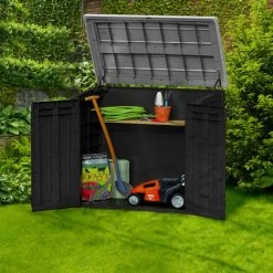Coffre De Jardin Multifonctions En Résine 1200L Toit Plat Noir - Keter -Jardin Fournitures Rabais coffre de jardin multifonctions en resine 1200l toit plat keter 2