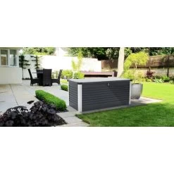 Coffre De Rangement En Métal Anthracite 1000L Patio Box 1,46m² TRIMETALS -Jardin Fournitures Rabais coffre de rangement en metal anthracite 1000l patio box 146m trimetals 4