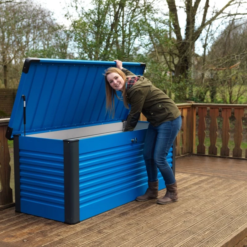 Coffre De Rangement En Métal Bleu 1000L Patio Box 1,46m² TRIMETALS 1 Coffre De Rangement En Métal Bleu 1000L Patio Box 1,46m² TRIMETALS