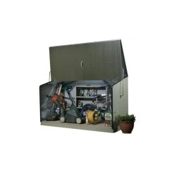 Coffre De Rangement En Métal Storegard 1500L Vert 1,74m² TRIMETALS -Jardin Fournitures Rabais coffre de rangement en metal storegard 1500l vert 174m trimetals 3