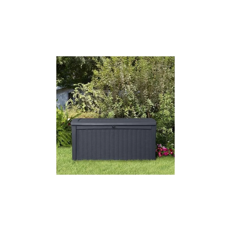 Keter Coffre En Résine Imitation Rotin Tressé Et Bois 400L Anthracite RIO 2 Keter Coffre En Résine Imitation Rotin Tressé Et Bois 400L Anthracite RIO – Image 2