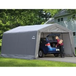 Garage Démontable 18,13m² En Acier Et Polyéthylène Gris – Shelter Logic -Jardin Fournitures Rabais garage 1813m demontable en acier et polyethylene gris shelter logic 2