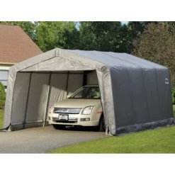 Garage Démontable 18,13m² En Acier Et Polyéthylène Gris – Shelter Logic -Jardin Fournitures Rabais garage 1813m demontable en acier et polyethylene gris shelter logic 3