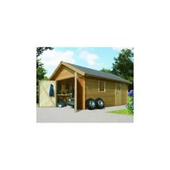 Garage En Bois Certifié 20,78m² - Madriers 40mm – Karibu -Jardin Fournitures Rabais garage en bois certifie 2078m madriers 40mm karibu 2