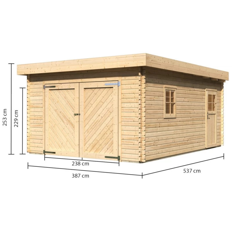 Garage En Bois Massif 20,78m² Toit Plat – Madriers 40mm - Karibu 2 Garage En Bois Massif 20,78m² Toit Plat – Madriers 40mm - Karibu – Image 2