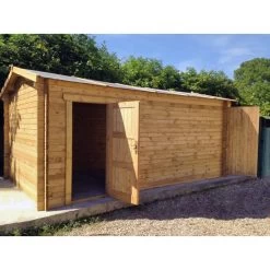 Garage En Bois Massif 40mm Traité Teinté Marron Gardy Shelter -Jardin Fournitures Rabais garage en bois massif 40mm traite teinte marron gardy shelter 4