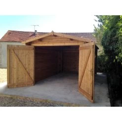 Garage En Bois Massif 40mm Traité Teinté Marron Gardy Shelter -Jardin Fournitures Rabais garage en bois massif 40mm traite teinte marron gardy shelter 5