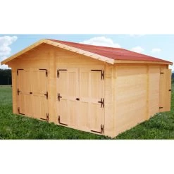 Garage Double En Bois Massif 42,16m² – Madriers 60mm – Habrita -Jardin Fournitures Rabais garage en bois massif 4216m madriers 60mm habrita 2