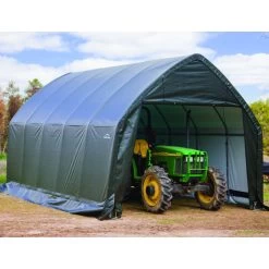 Garage Haut Démontable 23,8m² En Acier Et Polyéthylène Vert – Shelter Logic -Jardin Fournitures Rabais garage haut demontable 238m en acier et polyethylene vert shelter logic 1