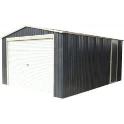 Garage Métal Anthracite 17,31m² Porte Enroulable + Kit D'ancrage X-METAL