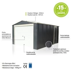Garage Métal Anthracite 17,31m² Porte Enroulable + Kit D'ancrage X-METAL -Jardin Fournitures Rabais garage metal anthracite 1731m porte enroulable kit d ancrage x metal 3
