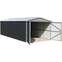 Garage Métal Anthracite 19,07m² + Kit D'ancrage Inclus - YARDMASTER -Jardin Fournitures Rabais garage metal anthracite 1907m kit d ancrage inclus yardmaster 2