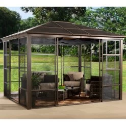 Jardin D’hiver Castel 362x298cm En Aluminium Et Polycarbonate Avec Stores – SOJAG