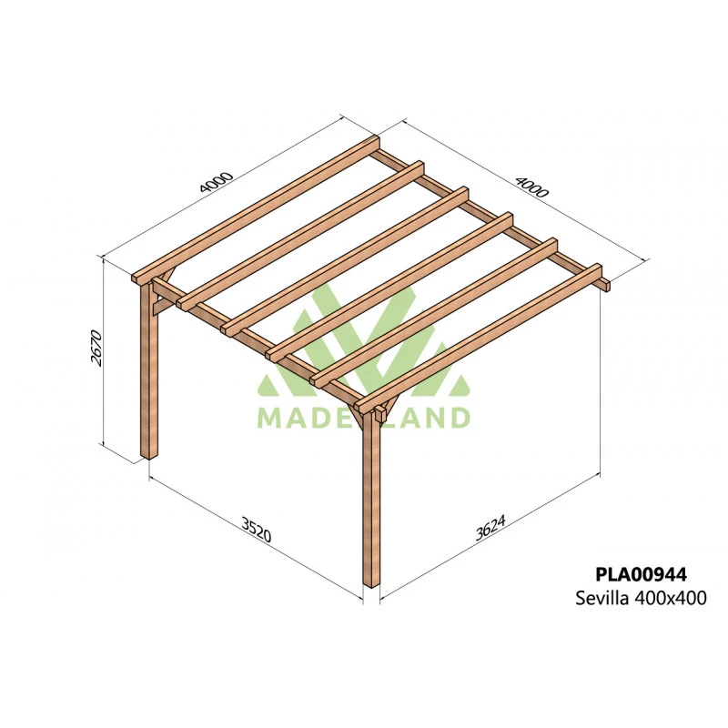 Pergola Adossée En Bois Lamellé-collé 400x400cm Sevilla – Maderland 2 Pergola Adossée En Bois Lamellé-collé 400x400cm Sevilla – Maderland – Image 2