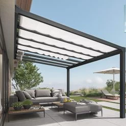 Pergola Adossée Stockholm 350x515cm Aluminium Gris Et Polycarbonate Avec Stores De Toit Rétractables – Palram - Canopia -Jardin Fournitures Rabais pergola adossee stockholm 350x515cm aluminium gris et polycarbonate avec stores de toit retractables palram 4