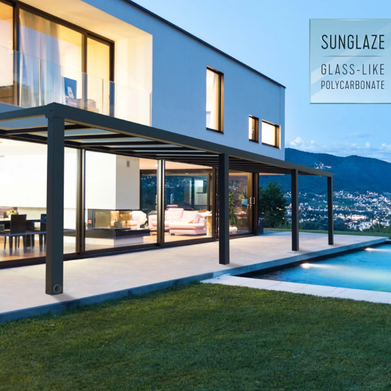 Pergola Adossée Stockholm 350x950cm Aluminium Gris Et Polycarbonate Avec Stores De Toit Rétractables – Palram - Canopia 2 Pergola Adossée Stockholm 350x950cm Aluminium Gris Et Polycarbonate Avec Stores De Toit Rétractables – Palram - Canopia – Image 2