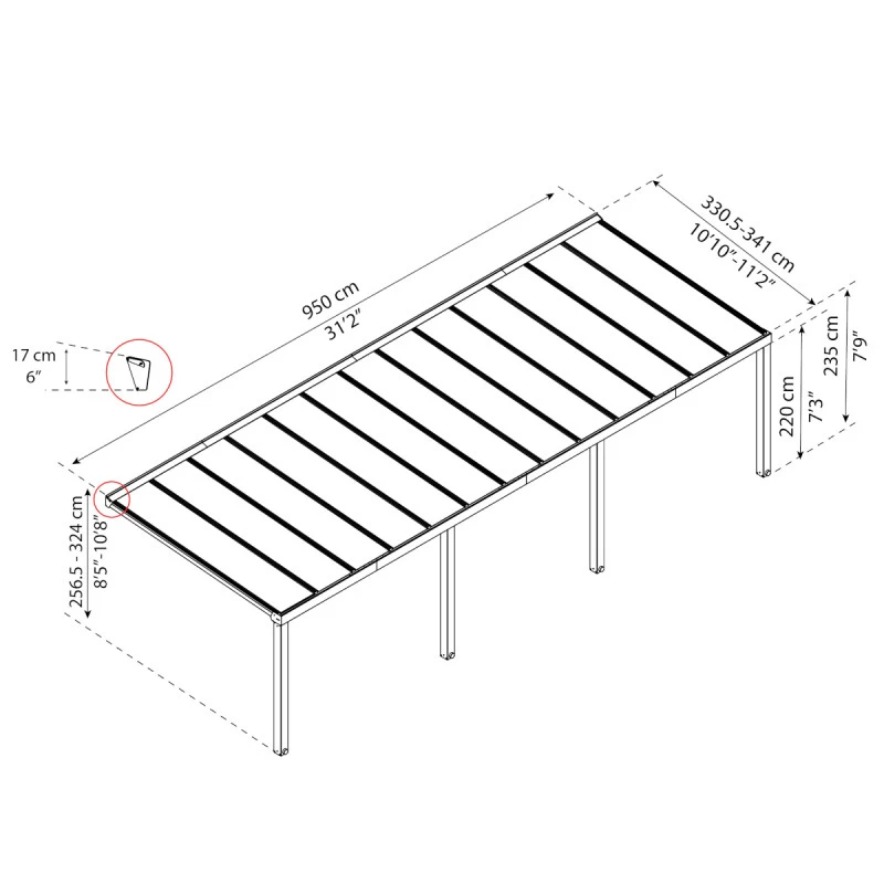 Pergola Adossée Stockholm 350x950cm Aluminium Gris Et Polycarbonate Avec Stores De Toit Rétractables – Palram - Canopia 5 Pergola Adossée Stockholm 350x950cm Aluminium Gris Et Polycarbonate Avec Stores De Toit Rétractables – Palram - Canopia – Image 5