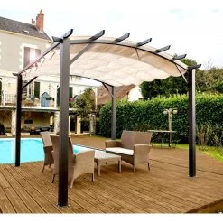 Pergola Arche Aluminium/acier Gris Anthracite 11,22m² Avec Toit En Toile Polyester 140gr/m² écru HABRITA