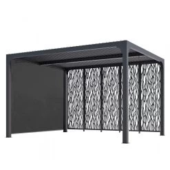 Pergola Bioclimatique Alu Anthracite 10,80m² Toit Avec Lames Ovales Alu + 5 Panneaux Moucharabieh + 1 Rideau Gris – HABRITA -Jardin Fournitures Rabais pergola bioclimatique alu anthracite 1080m toit avec lames ovales alu 5 panneaux moucharabieh 1 rideau gris habrita 2