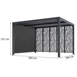Pergola Bioclimatique Alu Anthracite 10,80m² Toit Avec Lames Ovales Alu + 5 Panneaux Moucharabieh + 1 Rideau Gris – HABRITA -Jardin Fournitures Rabais pergola bioclimatique alu anthracite 1080m toit avec lames ovales alu 5 panneaux moucharabieh 1 rideau gris habrita 3