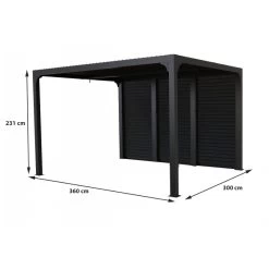 Pergola Bioclimatique Alu Anthracite 10,80m² Toit Avec Lames Ovales Aluminium + Ventelles Latérales Pour Côté 3,60m – HABRITA -Jardin Fournitures Rabais pergola bioclimatique alu anthracite 1080m toit avec lames ovales aluminium ventelles laterales pour cote 360m habrita 2