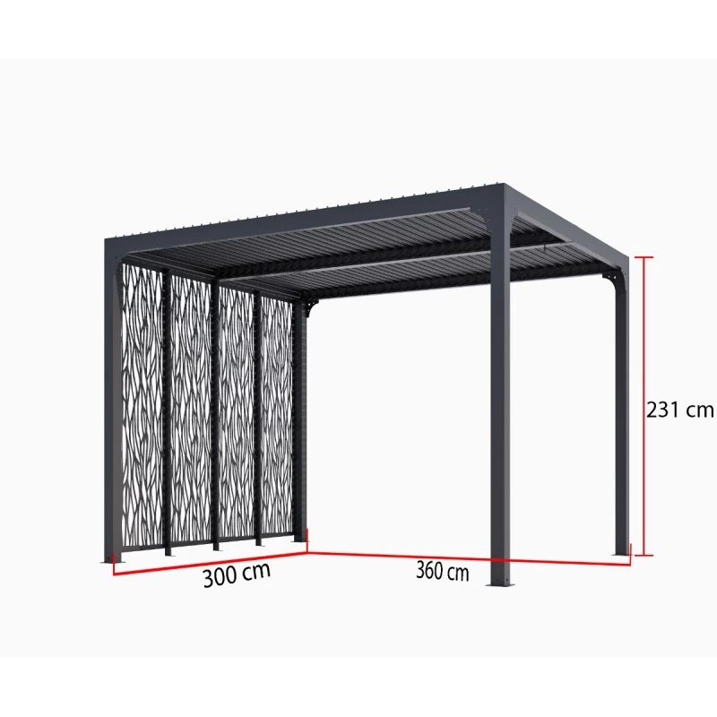 Pergola Bioclimatique Aluminium Anthracite 10,80m² Toit Avec Lames Ovales + 4 Panneaux Moucharabieh Gris Pour Côté 3m HABRITA 3 Pergola Bioclimatique Aluminium Anthracite 10,80m² Toit Avec Lames Ovales + 4 Panneaux Moucharabieh Gris Pour Côté 3m HABRITA – Image 3