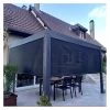Pergola Bioclimatique Aluminium Anthracite 10,80m² Toit Avec Lames Ovales Aluminium + 2 Rideaux Gris Pour Les Côtés – HABRITA