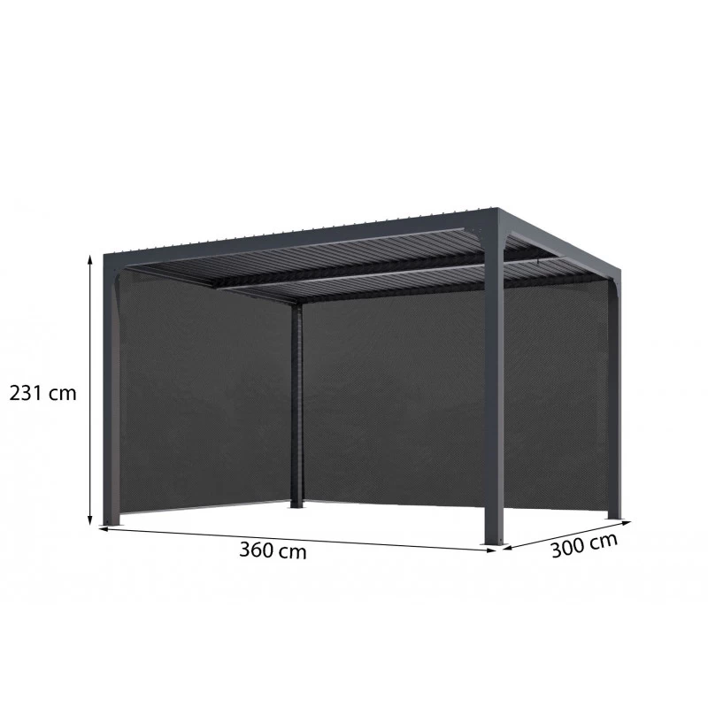 Pergola Bioclimatique Aluminium Anthracite 10,80m² Toit Avec Lames Ovales Aluminium + 2 Rideaux Gris Pour Les Côtés – HABRITA 4 Pergola Bioclimatique Aluminium Anthracite 10,80m² Toit Avec Lames Ovales Aluminium + 2 Rideaux Gris Pour Les Côtés – HABRITA – Image 4