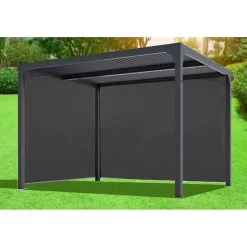 Pergola Bioclimatique Aluminium Anthracite 10,80m² Toit Avec Lames Ovales Aluminium + 2 Rideaux Gris Pour Les Côtés – HABRITA 10 Pergola Bioclimatique Aluminium Anthracite 10,80m² Toit Avec Lames Ovales Aluminium + 2 Rideaux Gris Pour Les Côtés – HABRITA -Jardin Fournitures Rabais pergola bioclimatique aluminium anthracite 1080m toit avec lames ovales aluminium 2 rideaux gris pour les cotes habrita 4