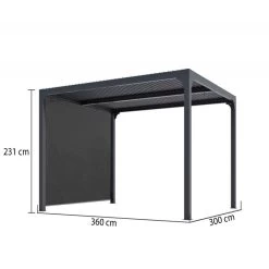 Pergola Bioclimatique Aluminium Anthracite 10,80m² Toit Avec Lames Ovales Aluminium + Rideau Gris Pour Côté 3m HABRITA -Jardin Fournitures Rabais pergola bioclimatique aluminium anthracite 1080m toit avec lames ovales aluminium rideau gris pour cote 3m habrita 1