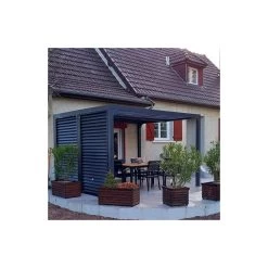 Pergola Bioclimatique Aluminium Anthracite 10,80m² Toit Avec Lames Ovales Aluminium + Ventelles Latérales Pour Côté 3m – HABRITA