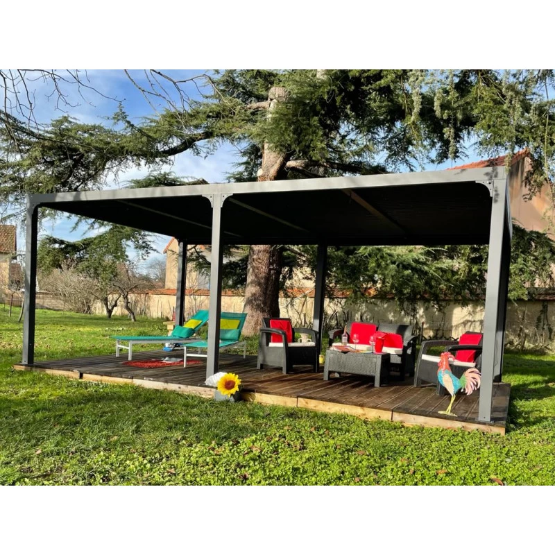 Pergola Bioclimatique Aluminium Anthracite 21,52m² + Toit Avec Lames Ovales + 1 Rideau Pour Côté 3,60m HABRITA 2 Pergola Bioclimatique Aluminium Anthracite 21,52m² + Toit Avec Lames Ovales + 1 Rideau Pour Côté 3,60m HABRITA – Image 2