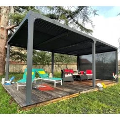 Pergola Bioclimatique Aluminium Anthracite 21,52m² + Toit Avec Lames Ovales + 1 Rideau Pour Côté 3,60m HABRITA 10 Pergola Bioclimatique Aluminium Anthracite 21,52m² + Toit Avec Lames Ovales + 1 Rideau Pour Côté 3,60m HABRITA -Jardin Fournitures Rabais pergola bioclimatique aluminium anthracite 2152m toit avec lames ovales 1 rideau pour cote 360m habrita 4
