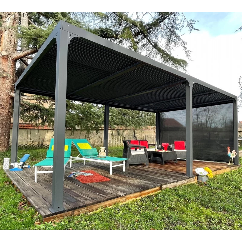 Pergola Bioclimatique Aluminium Anthracite 21,52m² + Toit Avec Lames Ovales + 1 Rideau Pour Côté 3,60m HABRITA 5 Pergola Bioclimatique Aluminium Anthracite 21,52m² + Toit Avec Lames Ovales + 1 Rideau Pour Côté 3,60m HABRITA – Image 5
