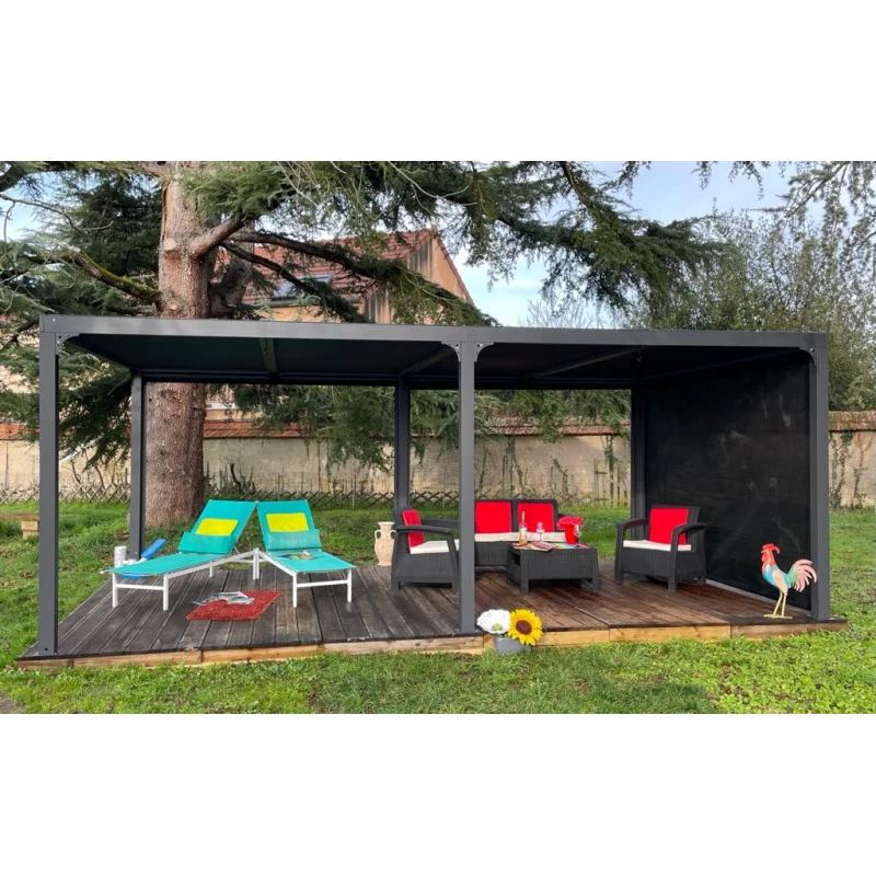 Pergola Bioclimatique Aluminium Anthracite 21,52m² + Toit Avec Lames Ovales + 1 Rideau Pour Côté 3,60m HABRITA 6 Pergola Bioclimatique Aluminium Anthracite 21,52m² + Toit Avec Lames Ovales + 1 Rideau Pour Côté 3,60m HABRITA – Image 6
